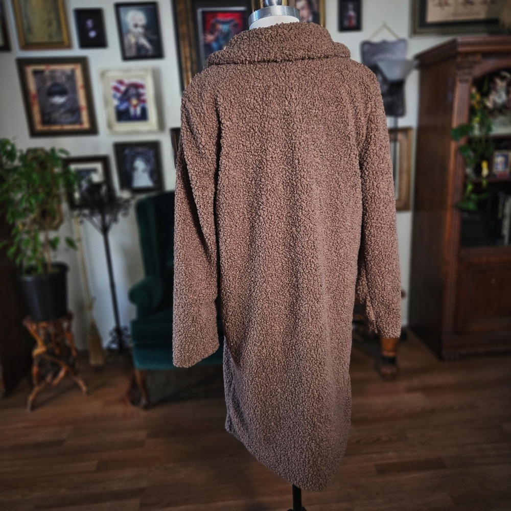 Stoosh Sherpa Teddy Jacket Coat Brown Womens Medium Long Fuzzy Winter Overcoat - Picture 4 of 7
